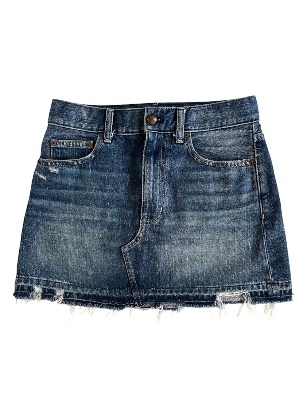 MADEWELL Classic style Denim Mini Skirt Distressed Frayed Hem size 23 EUC